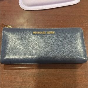 Michael Kors Navy Leather Wallet with Gold Logo